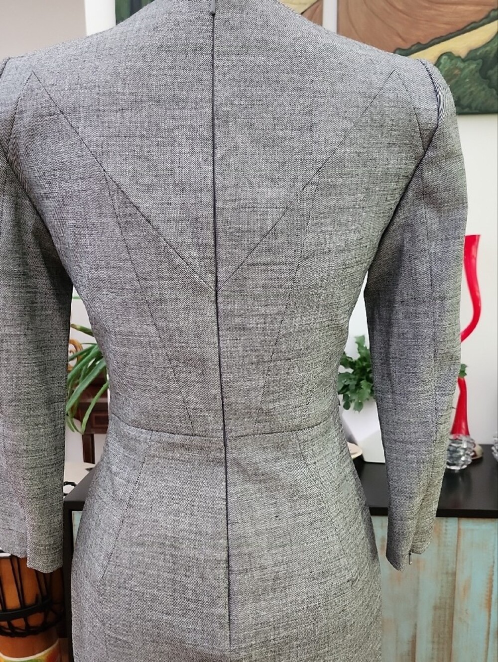 Karen Millen Grey Pleated Neck Tailoered Midi Dress - NWT - Picture 9 of 14